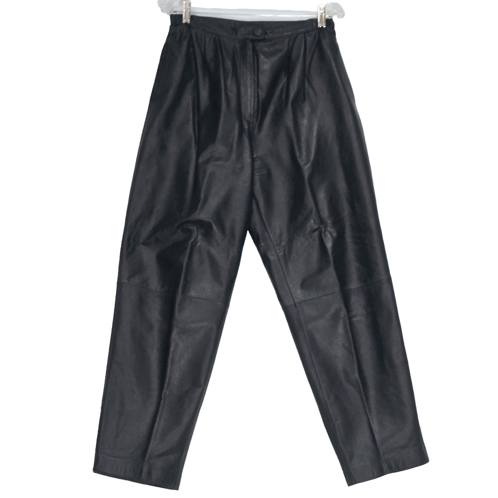 Avanti Leather Pants Black Size 8 High Rise Pleated Vintage Womens Lined